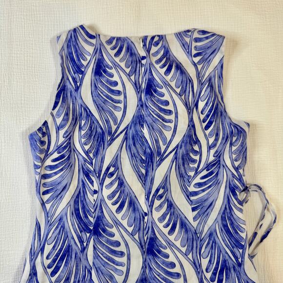 Magaschoni Linen Dress White Blue Summer Women’s 6 Cut Out Resort Wear Vacation - Picture 10 of 16